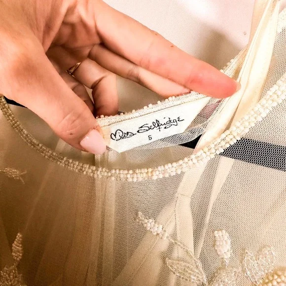 3 FOR $50! 🎁 Miss Selfridge White Mini Dress Bell Sleeve Chiffon Beaded … - Picture 4 of 8